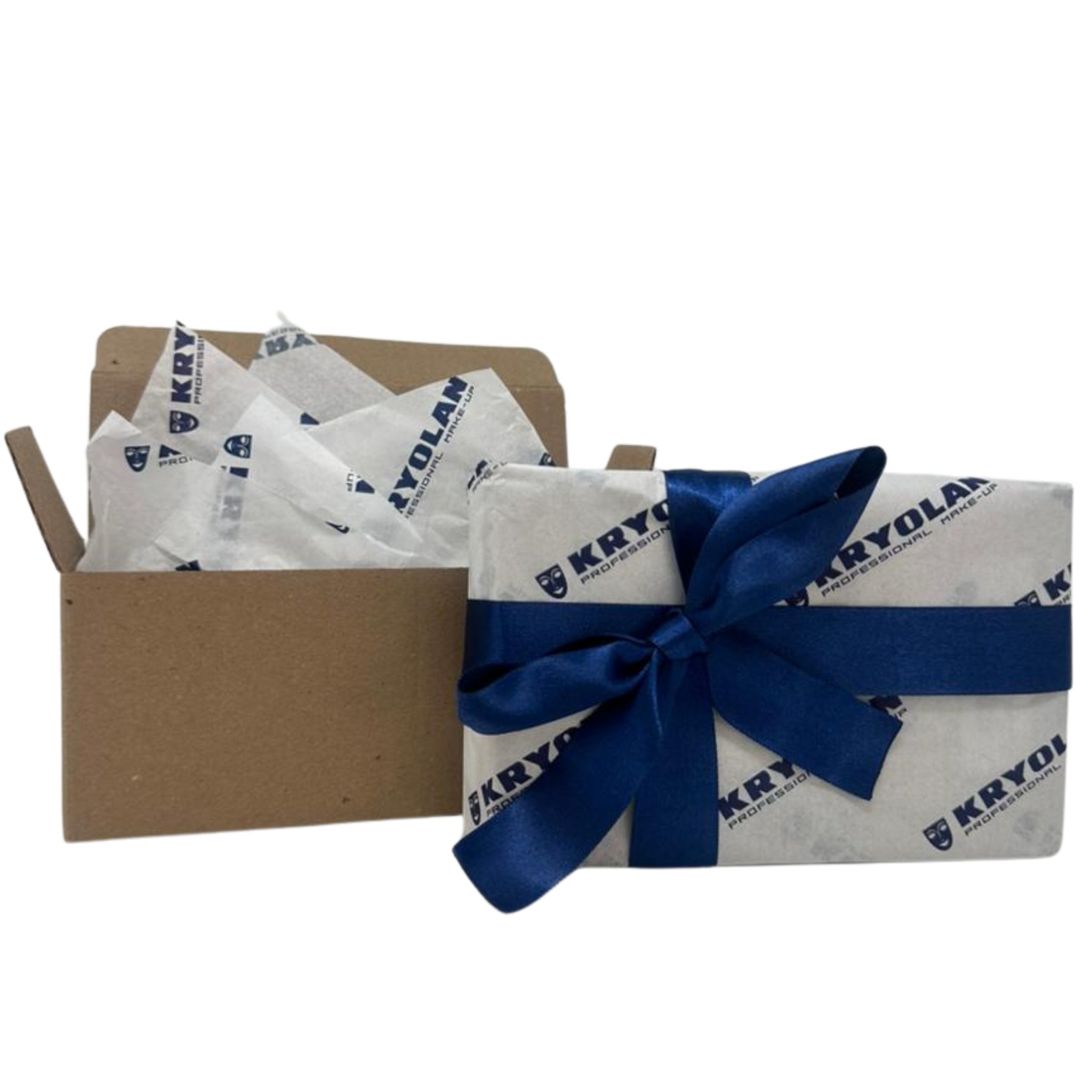 Empaque de regalo de la Mystery Box Kryolan, presentación elegante y sorpresa profesional.