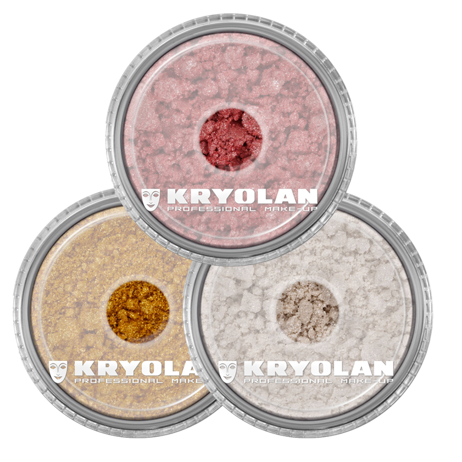 Satin Powder Kryolan 3 g, polvo brillante altamente pigmentado con acabado satinado para ojos, rostro y cuerpo.